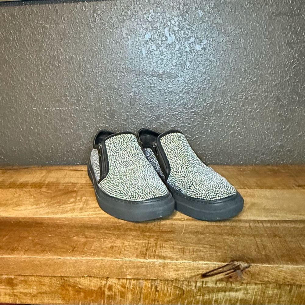 Steve Madden Black and Rhinestone Slip-On Loafers